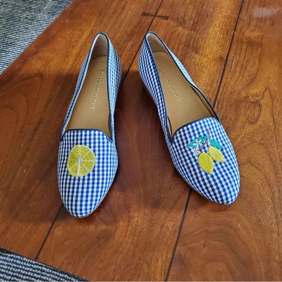 Jack Rogers Gingham Embroidered Lemon Loafers Size 7 - Picture 2 of 8